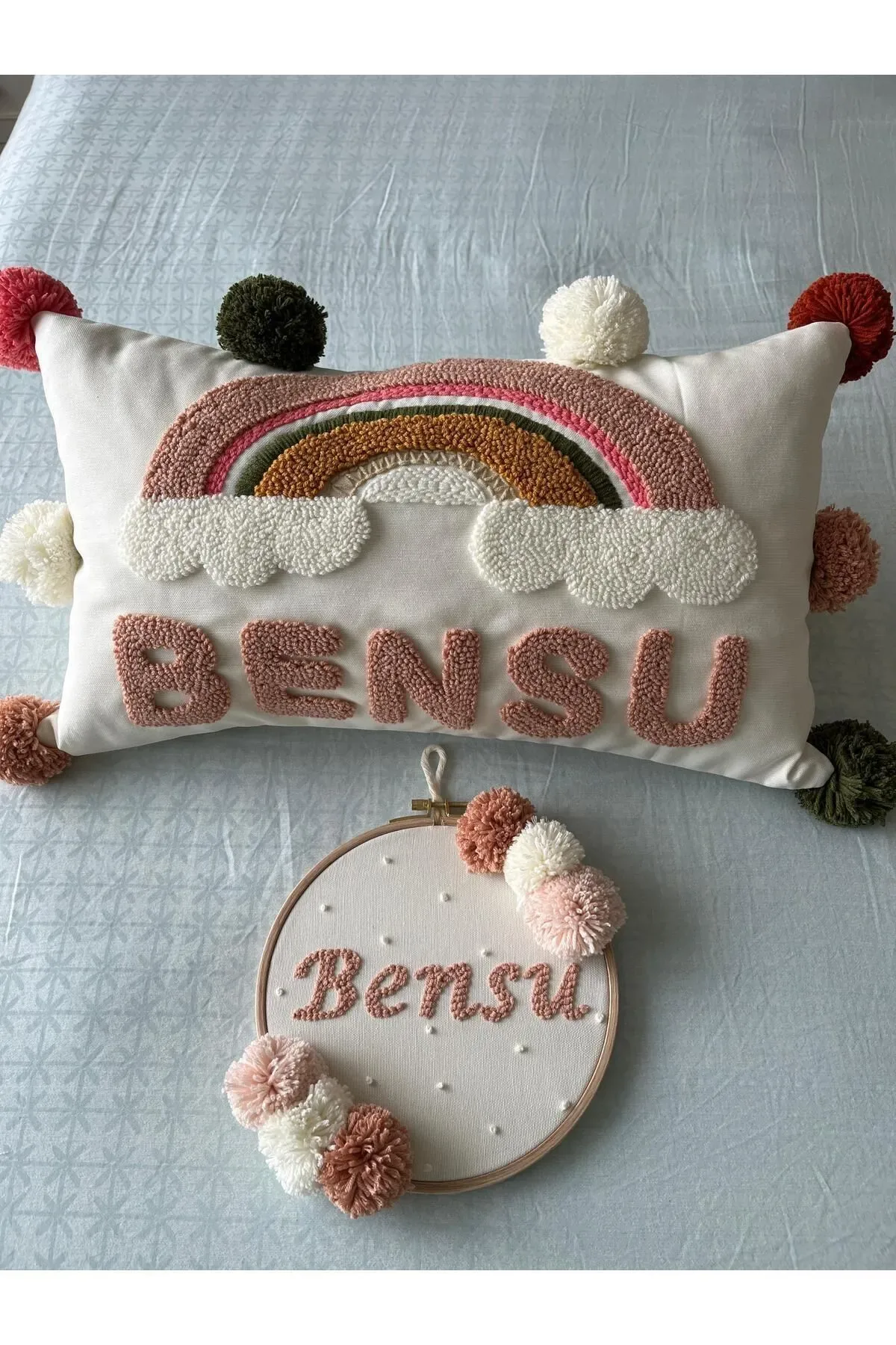 Punch Işlemeli Isimli Kapı Süsü Ve Takı Yastığı Takımı (İÇ DOLGUSUZ)