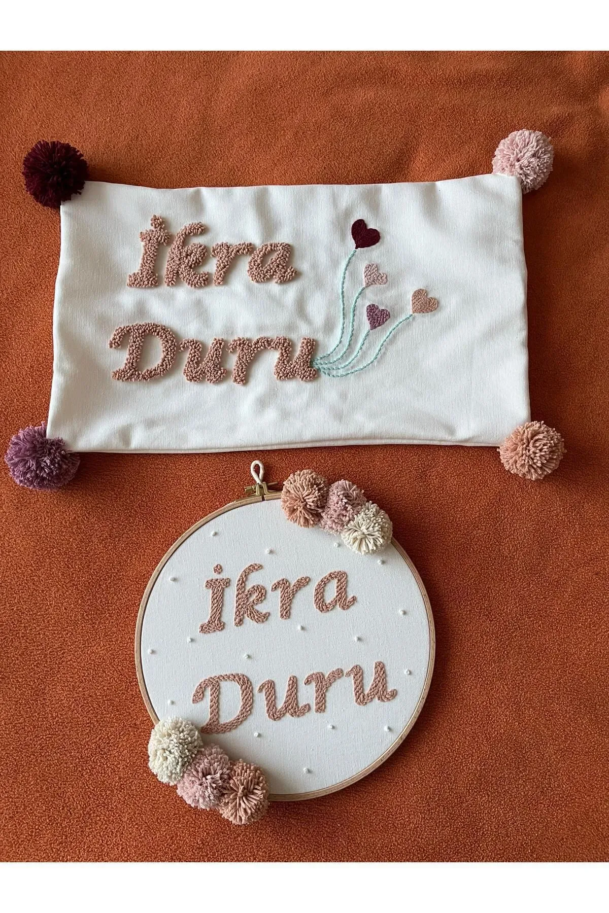 Punch Işlemeli Isimli Kapı Süsü Ve Takı Yastığı Takımı (İÇ DOLGUSUZ)