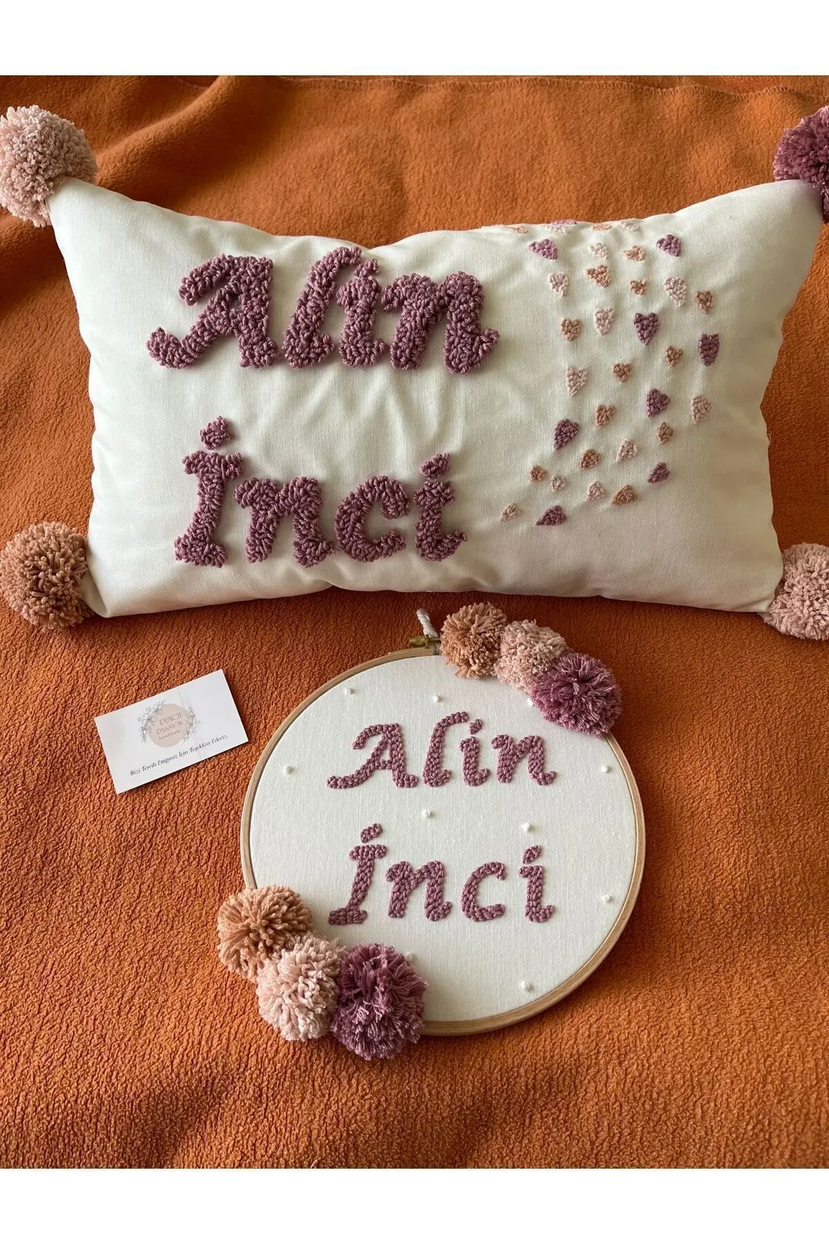 Punch Işlemeli Isimli Kapı Süsü Ve Takı Yastığı Takımı (İÇ DOLGUSUZ)