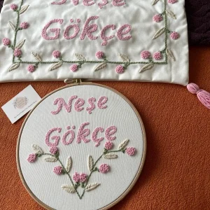 Punch Işlemeli Isimli Kapı Süsü Ve Takı Yastığı Takımı (İÇ DOLGUlu ) Model: PPS027 - Görsel 3