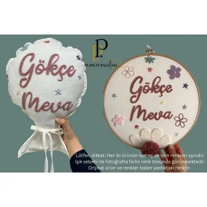 Punch Işlemeli Isimli Kapı Süsü Ve Takı Yastığı Takımı (İÇ DOLGUlu) Model: PPS033