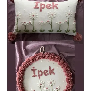 Punch Işlemeli Isimli Kapı Süsü Ve Takı Yastığı Takımı (İÇ DOLGUSUZ) Model: PPS054
