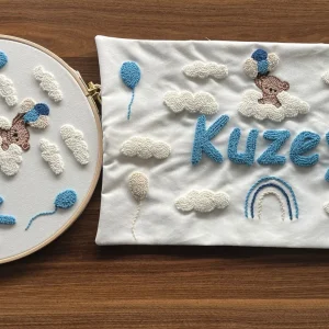 Punch Işlemeli Isimli Kapı Süsü Ve Takı Yastığı Takımı,bebek Hediyelik (İÇ DOLGUSUZ) Model: PP.BS.001