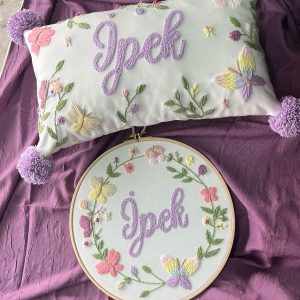 İsimli Bebek kapı süsü-takı yastığı takımı, punch nakışlı (İÇ DOLGUSUZ) bebek hediyelik-Model: PP.BS.002