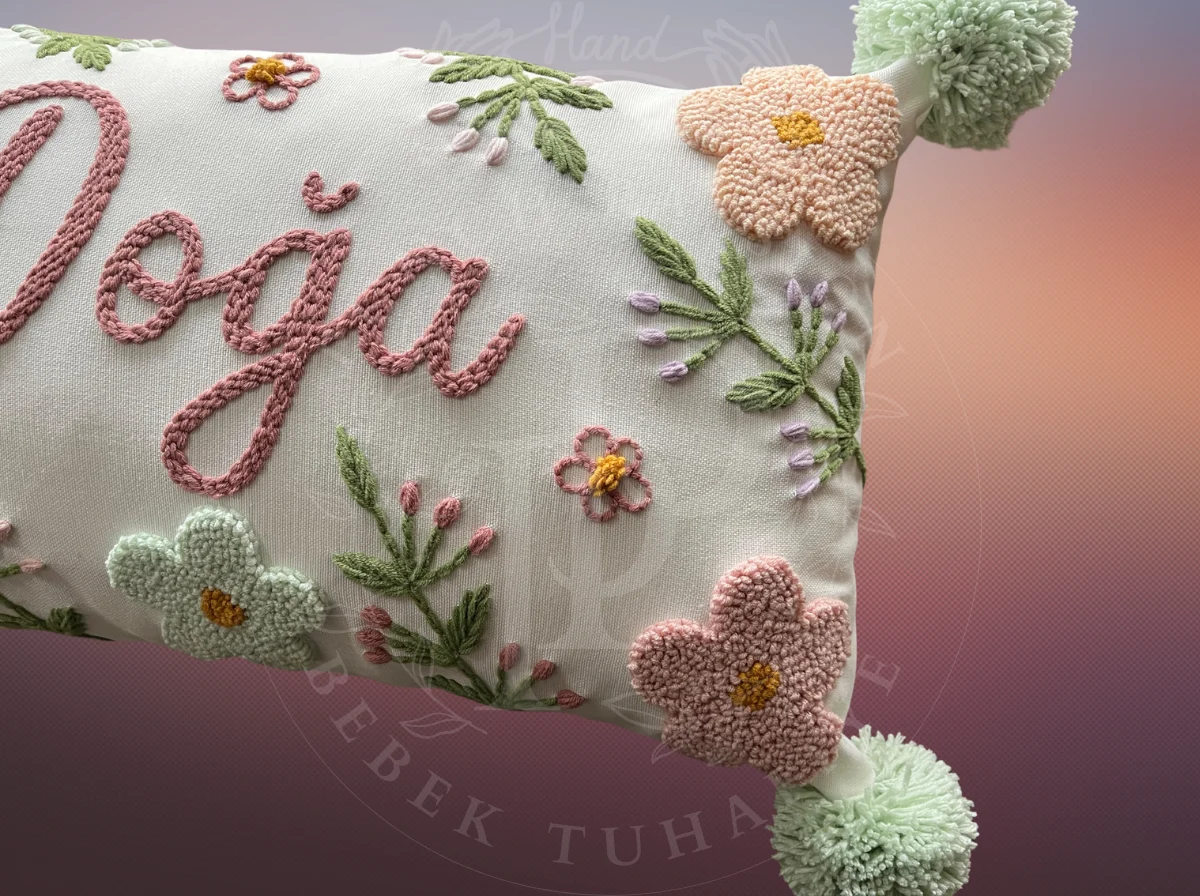 Bebek takı yastığı, punch nakışlı (30×50 – Sadece Kılıf) isme özel bebek hediyelik, kırlent-PP.BTY.032 - Görsel 2