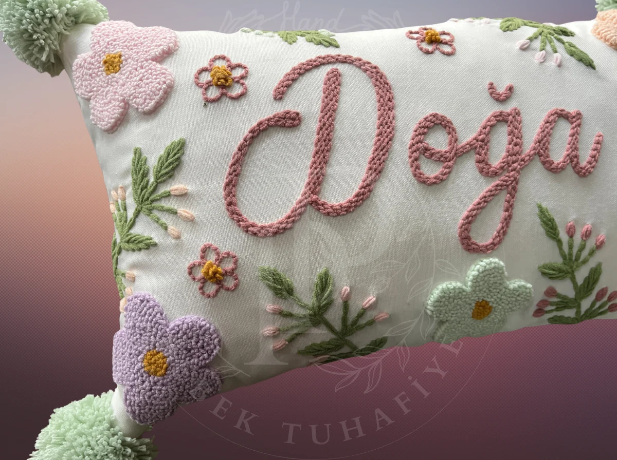 Bebek takı yastığı, punch nakışlı (30×50 – Sadece Kılıf) isme özel bebek hediyelik, kırlent-PP.BTY.032 - Görsel 3