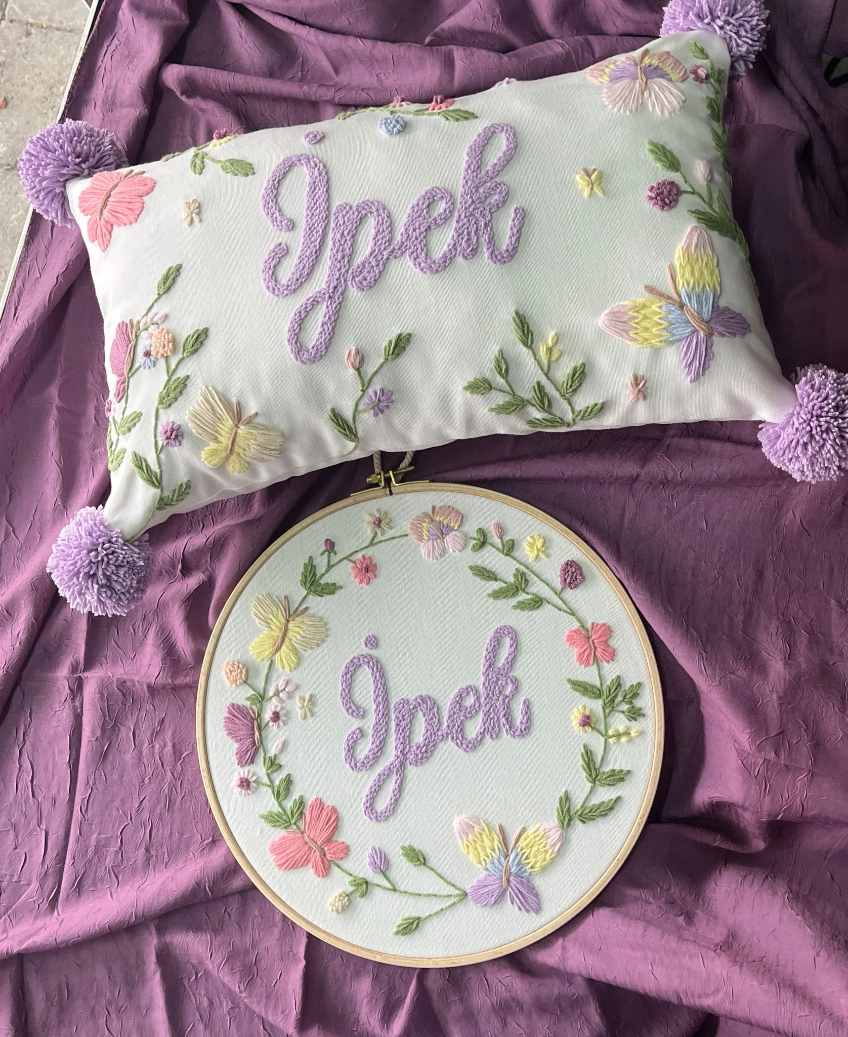 İsimli Bebek kapı süsü-takı yastığı takımı, punch nakışlı (İÇ DOLGUSUZ) bebek hediyelik-Model: PP.BS.002
