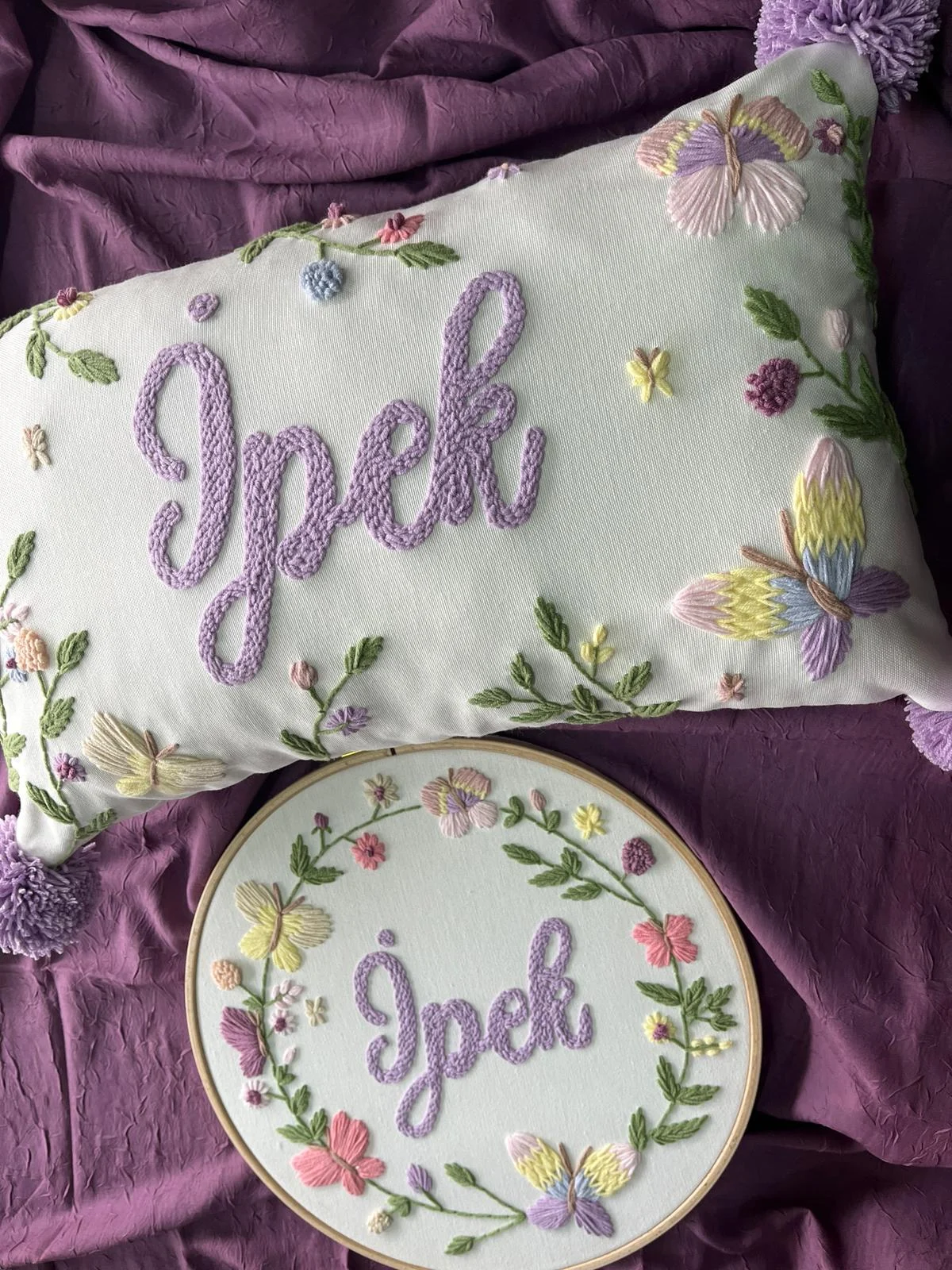 İsimli Bebek kapı süsü-takı yastığı takımı, punch nakışlı (İÇ DOLGUSUZ) bebek hediyelik-Model: PP.BS.002 - Görsel 2