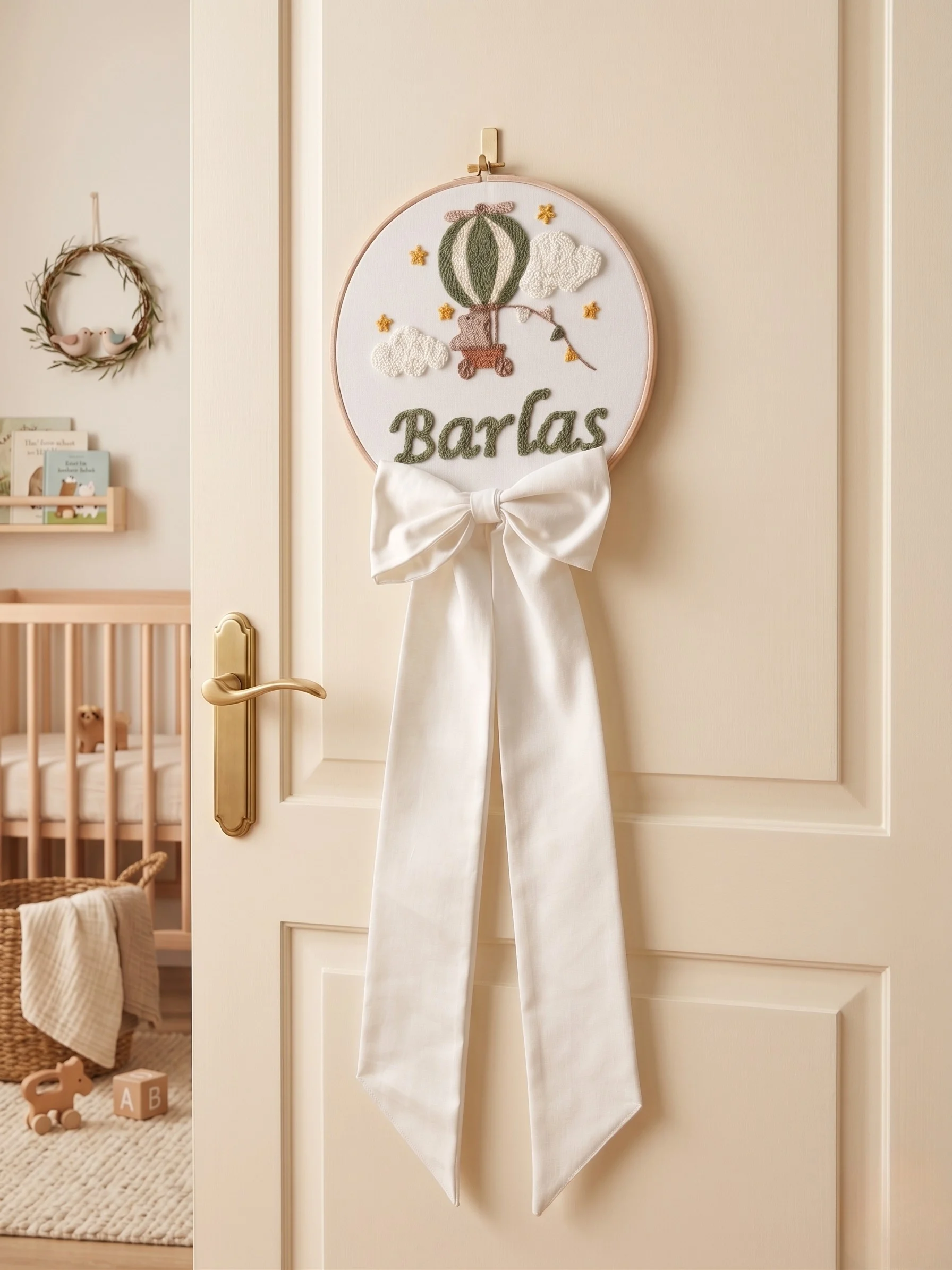 Bebek kapı süsü, hastane kapı süsü, 30 cm, punch nakışlı, isimli kapı süsü hediyelik-Model: PP.BKS.006 - Görsel 2