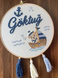 Bebek kapı süsü, hastane kapı süsü, 30cm, punch nakışlı, isimli kapı süsü hediyelik-Model:PP.BKS.0010