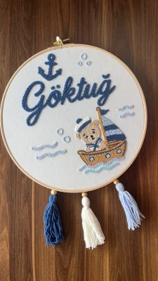 Bebek kapı süsü, hastane kapı süsü, 30cm, punch nakışlı, isimli kapı süsü hediyelik-Model:PP.BKS.0010