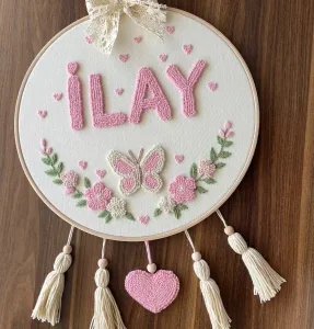 Bebek kapı süsü, hastane kapı süsü, 30cm, punch nakışlı, isimli kapı süsü hediyelik-Model:PP.BKS.0011