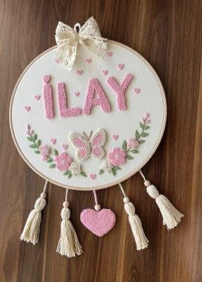 Bebek kapı süsü, hastane kapı süsü, 30cm, punch nakışlı, isimli kapı süsü hediyelik-Model:PP.BKS.0011