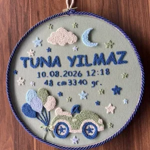 Bebek kapı süsü, hastane kapı süsü, 30cm, punch nakışlı, isimli kapı süsü hediyelik-Model:PP.BKS.0012