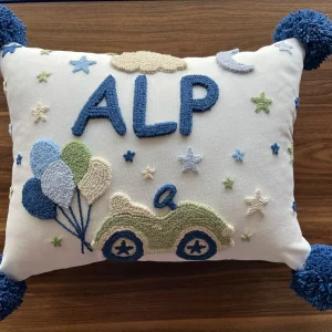 Bebek Takı Yastığı, Punch Nakışlı (30X40 -İÇ DOLGULU) Isme Özel Bebek Hediyelik, Kırlent-PP.BTY.0034