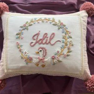 Bebek Takı Yastığı, Punch Nakışlı (35X45 -İÇ DOLGULU) Isme Özel Bebek Hediyelik, Kırlent-PP.BTY.0035