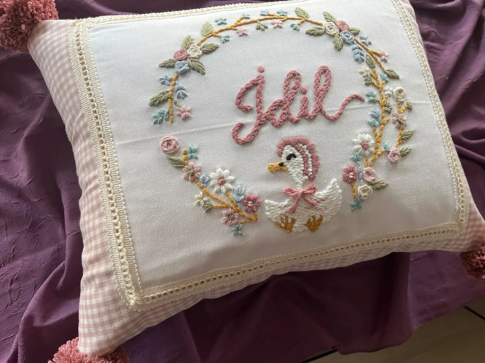 Bebek Takı Yastığı, Punch Nakışlı (35X45 -İÇ DOLGULU) Isme Özel Bebek Hediyelik, Kırlent-PP.BTY.0035 - Görsel 3